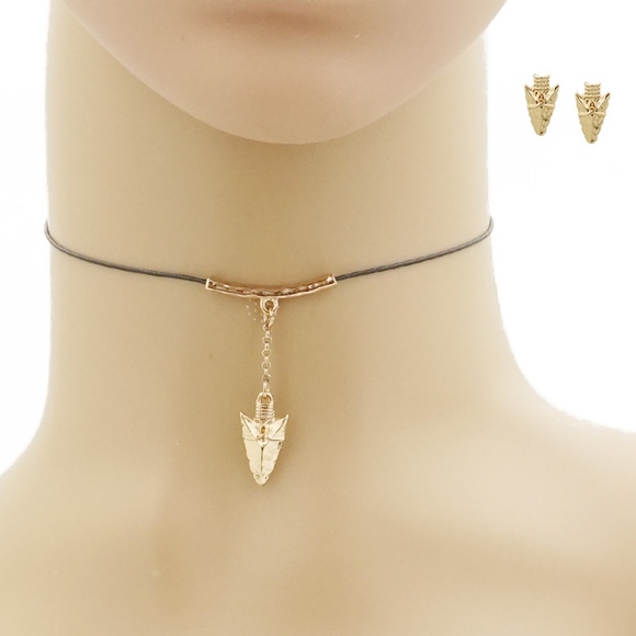 FashionWithAGlam Jewelry - Aztec Navajo Arrowhead Leatherette Cord Choker